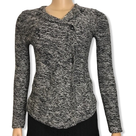 Lucky Brand Sweater Jacket Cardigan Marled Yarn black and white double breasted - Picture 4 of 12